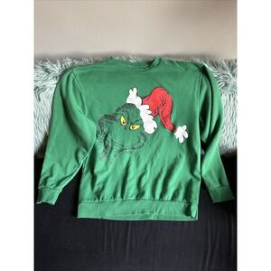 Grinch‎ Santa Sweatshirt Dr Suesse Festive Party Green Sz L Unisex